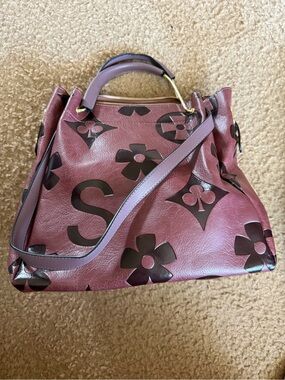 Source Unknown Mauve Shoulder Tote with Dark Brown Floral Motif